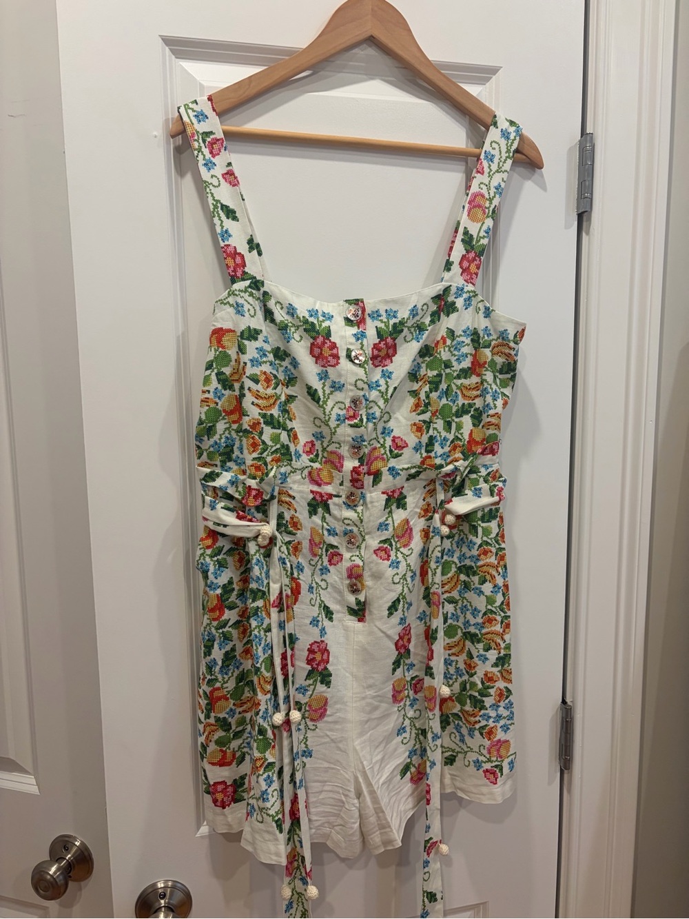 Farm Rio White Floral Embroidered Romper